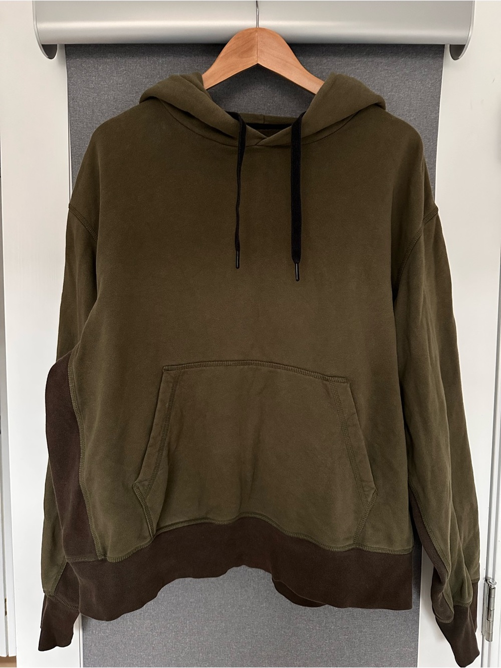 rag & bone Olive Green and Dark Brown Two-Tone Hoodie